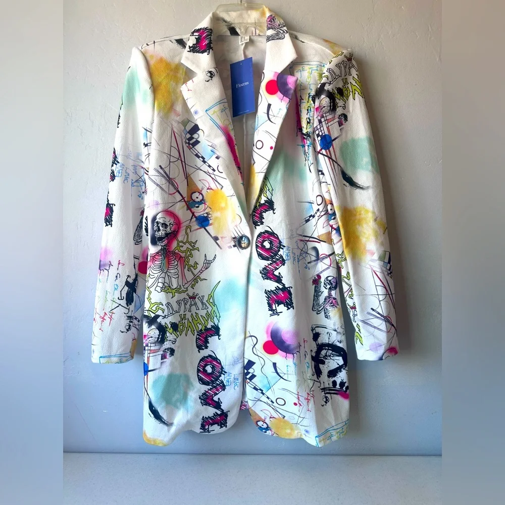 Floerns Women's Casual Long Sleeve Med Graphic Colorful Blazer Work Suit Jackets - Picture 3 of 12